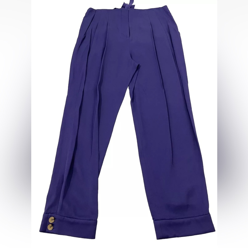 ROBERT GRAHAM Pants Bright Purple High Rise Pleated Bow Cuffs Women Sz M NWOT